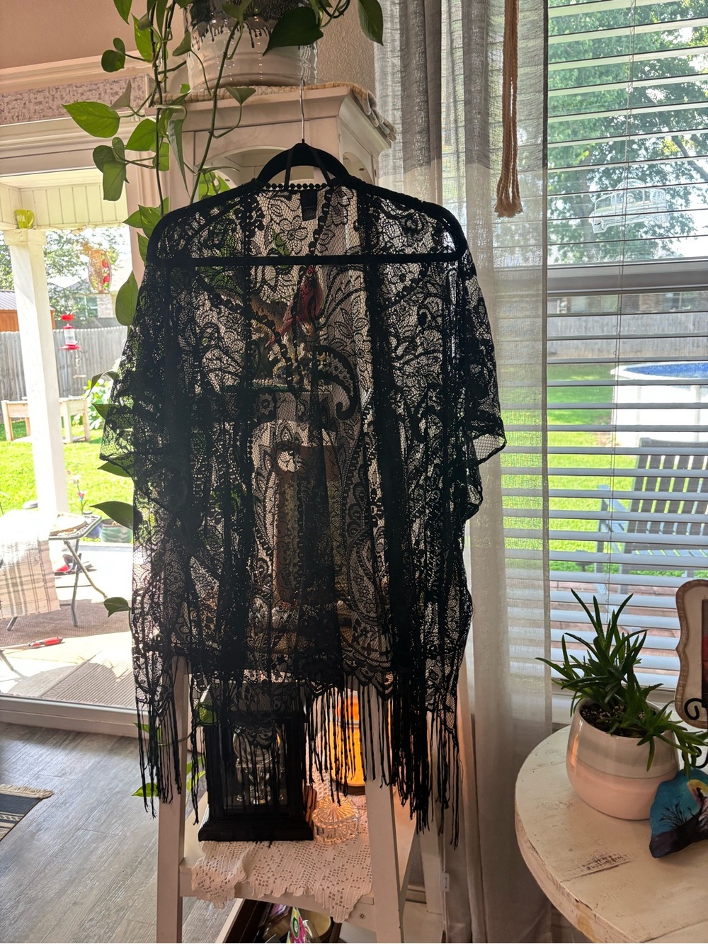 Mixit Black Lace Fringe Kimono Wrap